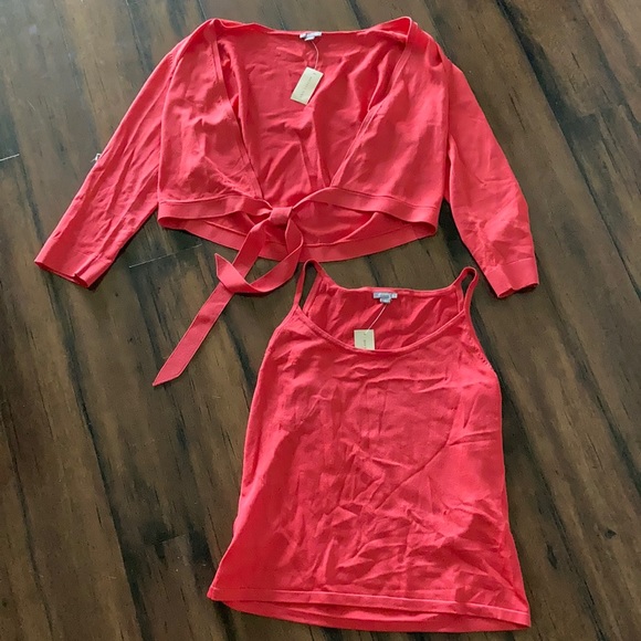 Ann Taylor Sweaters - Ann Taylor Coral Pink Red Two Piece Cami Cardigan Wrap Sweater Set Sz Large used